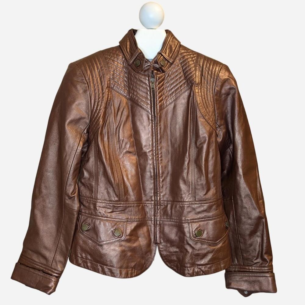 Components by Vakko Metallic Bronze Lamb Leather Lace-Up Corset Jacket XL